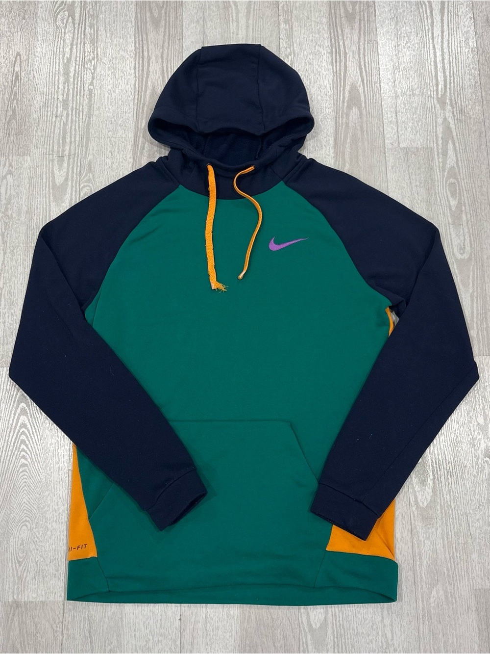 Nike Dri-Fit Colorblock Athletic Green and Navy Blue Hoodie Size L